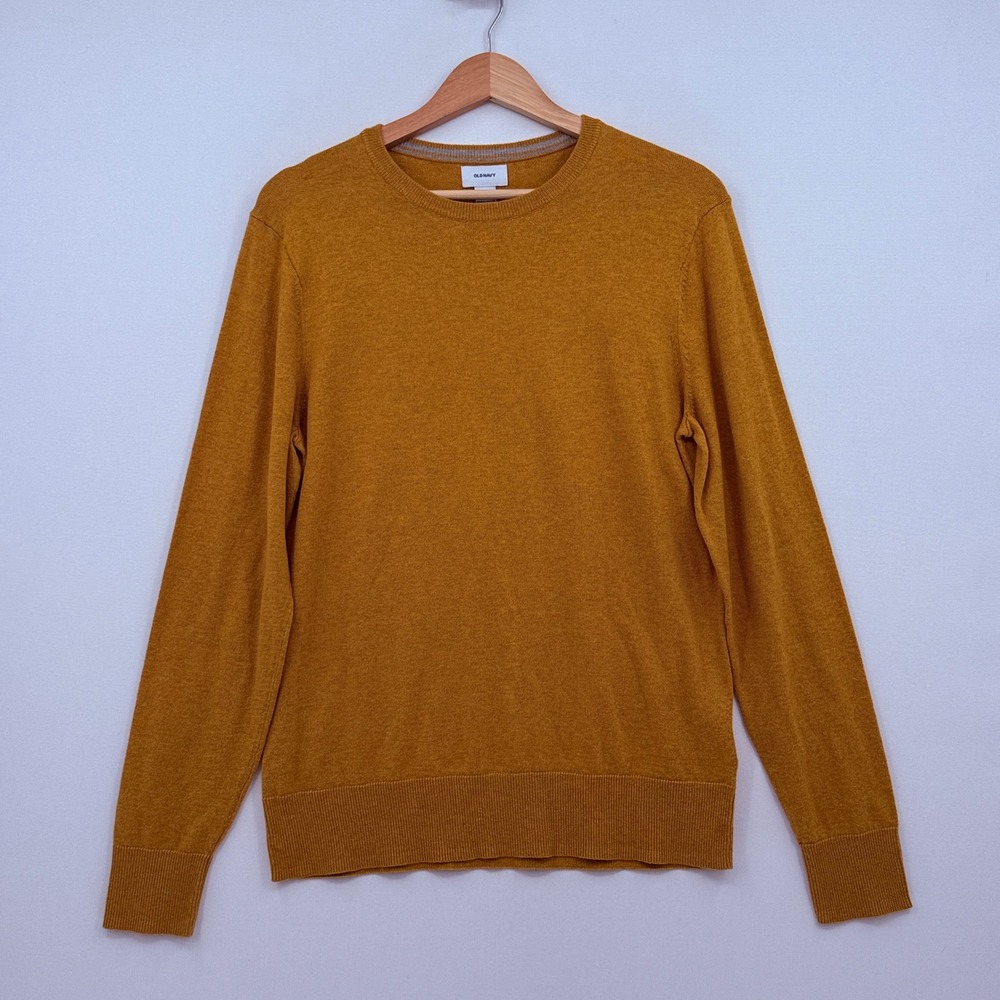 Old Navy Sweater Mens Medium Mustard Yellow Crew Neck Cotton Blend Preppy Casual